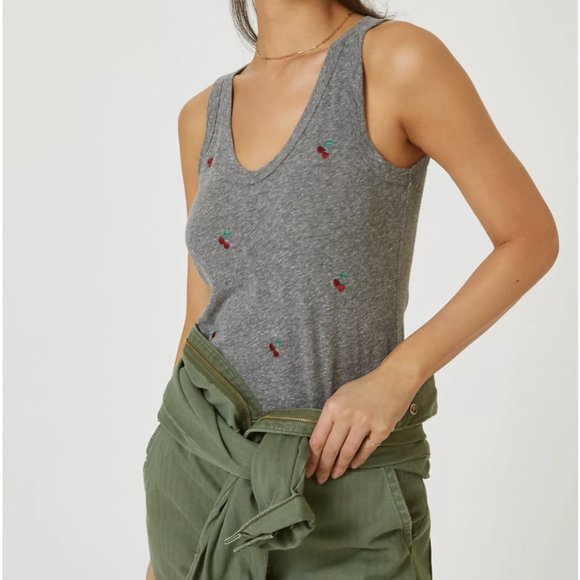 ANTHROPOLOGIE T.La GREY EMBROIDED CHERRY DILLON LAYERING TANK TOP - Picture 1 of 4